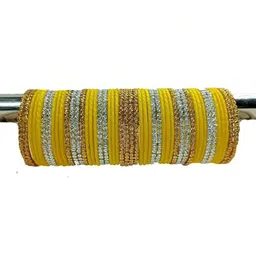 Shasmi Set Of 48 Yellow Glass Artificial Stones Bangle image 2