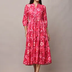 CNQFS FASHION Floral Print Ruffled Tiered Fit & Flare Midi Dress-image-30