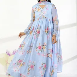 BAESD Floral Printed Maxi Ethnic Ready to Wear Dress With Dupatta-picture-20