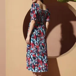 LookShine Floral Print Puff Sleeve Applique A-Line Midi Dress image 3