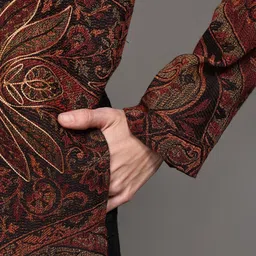 Exotic India Women Floral Woollen Longline Open Front Jacket with Embroidered image 5