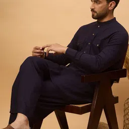 House of Pataudi Mandarin Collar Neck Pathani Kurta With Pyjamas-picture-18