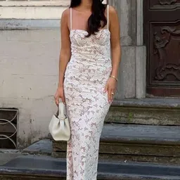 Miss Mosa By Akanksha White Diva Lace Bodycon Maxi Dress-picture-13