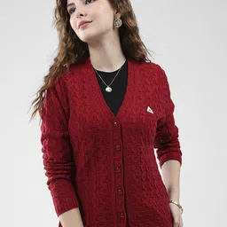 Monte Carlo Women Geometric Self Design V-Neck Cardigan-picture-42