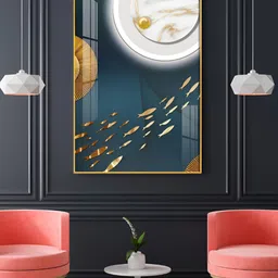 THE NEXT DECOR Tranquil Fish In White Space Glass Finish Vertical Wall Art-image-9