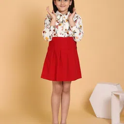 YK Girls Printed Tie-Up Neck Top With Skirt-image-14