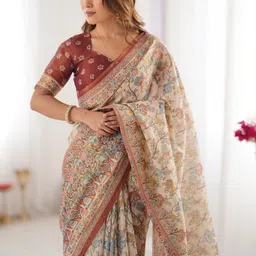 ALMAARI FASHION Kalamkari Pure Cotton Kanjeevaram Saree image 3