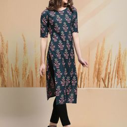 7Threads Women Ethnic Motifs Printed Gotta Patti Floral Crepe Kurta-picture-17