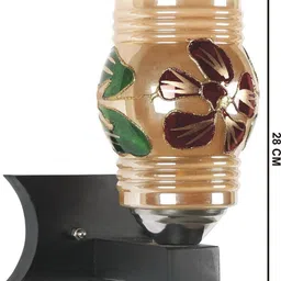 1ST TIME Multicoloured & Bronze-Toned Printed Wood Traditional Cylinder Shaped Wall Lamp image 2