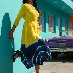 CORSICA Women Tie and Dye Dyed Fit & Flare Midi Dress image 3