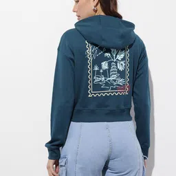 The Roadster Life Co. Graphic Printed Hooded Crop Sweatshirt image 2