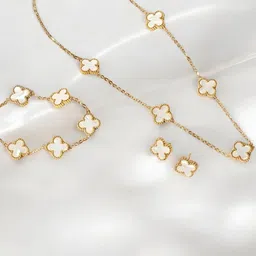 Jewels Galaxy Gold-Plated Anti Tarnish Clover Jewellery Set image 3