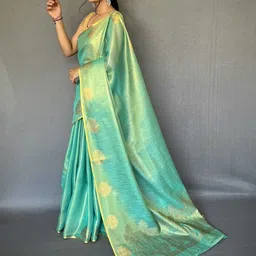 SWORNOF Zari Solid Tissue Saree image 4