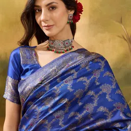 SHADOW & SAINING Floral Zari Silk Blend Designer Banarasi Saree image 4