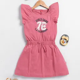 Here&Now X Game Begins Girls Typography Printed Flutter Sleeve Cotton Fit & Flare Dress image 1