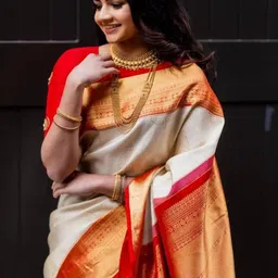 VASTRAAVEDAA Ethnic Motifs Woven Design Zari Banarasi Saree-picture-36
