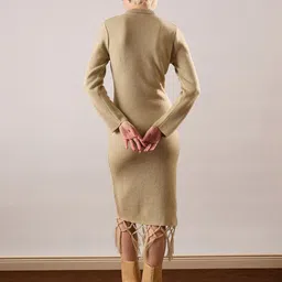 SASSAFRAS Fringed Woollen Sheath Midi Dress image 5