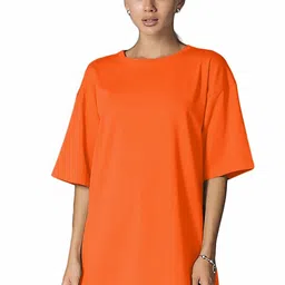 NOTWILD Women Solid Round Neck Cotton Oversized T-shirt-image-44