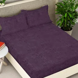 Myntra Elegant Homes Purple Woollen 300 TC Fitted Double King Bedsheet Set-2.5mX2.25m-picture-20