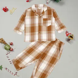 LITTLE GINNIE Unisex Kids Checked Lapel Collar Long Sleeves Shirt With Pyjama-picture-29
