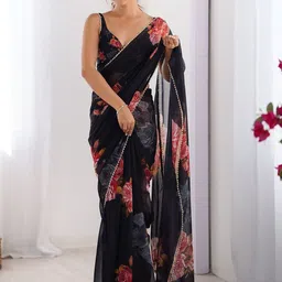 KALINI Floral Printed Beads And Stones Saree With Matching Blouse Piece-picture-47