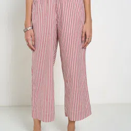 RANGMANCH BY PANTALOONS Women Striped Pure Cotton Flared Trousers-image-98
