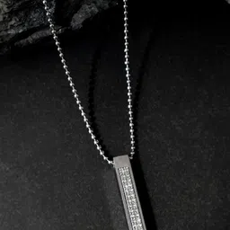VOJ Silver Plated AD Stone Studded  Rectangular Shaped Pendants With Chains-picture-22