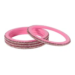 ZULKA Set of 4 Traditional Lac Bangleswith Golden Zircon Diamond Stone-picture-21