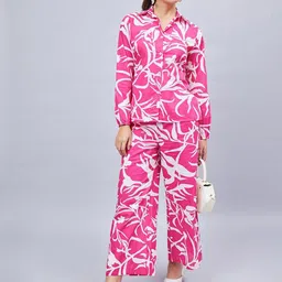 WineRed Printed Shirt With Trousers Co-Ords image 1