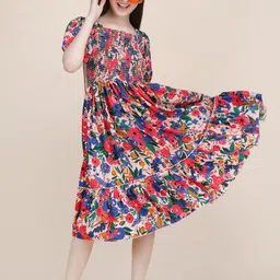 PTVIZE Girls Printed Puff Sleeve Fit and Flare Dress-image-35