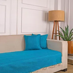 STITCHNEST Blue Jute 3 Seater Sofa Cover-image-43
