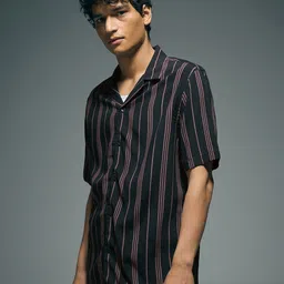 Flying Machine Men Vertical Striped Cuban Collar Casual Shirt image 3