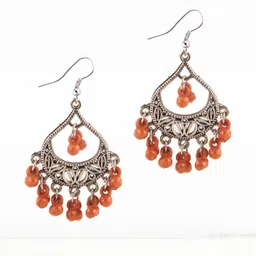 creative frogs Set of 2 Oxidized Silver-Toned Chandbali Earrings with Green & Brown Beads & Girls image 4