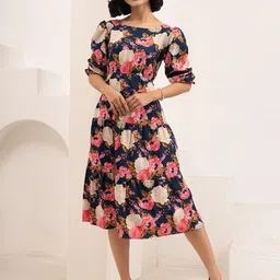 DressBerry Women Floral Printed Gathered or Pleated Tiered Fit & Flare Midi Dress-picture-20