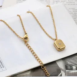 Designs & You Stainless Steel Gold-Plated Square Shaped Pendant With Chain image 4