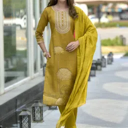 DIVASTRI Women Ethnic Motifs Printed Regular Thread Work Kurta with Trousers & With Dupatta-picture-29