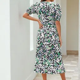 Stylecast X Slyck Floral Print Puff Sleeve A-Line Midi Dress image 2