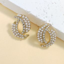 FIMBUL Gold Plated Crystals Studded & Pearls Beaded Oval Studs-picture-36