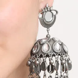 YouBella Silver-Plated Artificial Stones Studded Dome Shaped Oxidised Jhumkas image 2