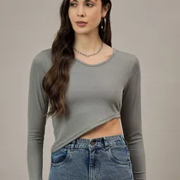 The Roadster Lifestyle CoLong Sleeves Crop Tops-picture-40