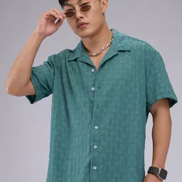 VASTRADO Men Classic Cuban Collar Textured Oversized Casual Shirt image 1