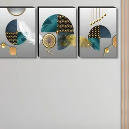 SAF Grey & Gold-Toned 3 Pieces Printed Wooden Wall Paintings image 2