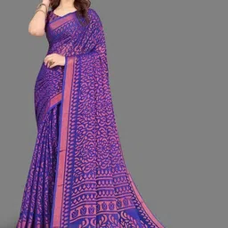 GHAN SALS Ethnic Motifs Printed Woven Design Border Brasso Baluchari Saree With Blouse-picture-16