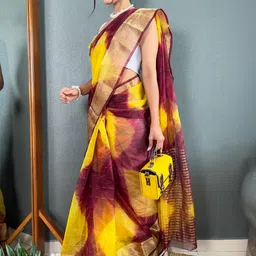 SHOPLANCE Tie and Dye Zari Organza Kanjeevaram Saree image 2
