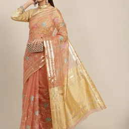 KAVINDI Floral Embroidered Organza Saree-picture-23