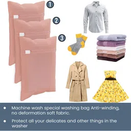 Aura 6-Pcs Peach Coloured Reusable Mesh Laundry Bags With Zip image 3
