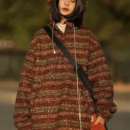 KPOP Women Striped Open Front Jacket image 3