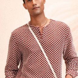 HIGHLANDER Men Collarless Textured Cotton Relaxed Fit Casual Shirt-picture-49