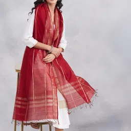 Fabindia Striped Woven Design Zari Cotton Silk Dupatta-picture-13
