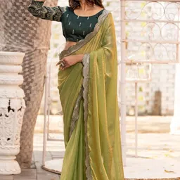 Peach Petals Beads and Stones Embellished Border Satin Saree-picture-10